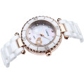 Trendy Top Class Diamond Studded Movement Shear Pearl Dial Sapphire Crystal Ceramic Lady Watches